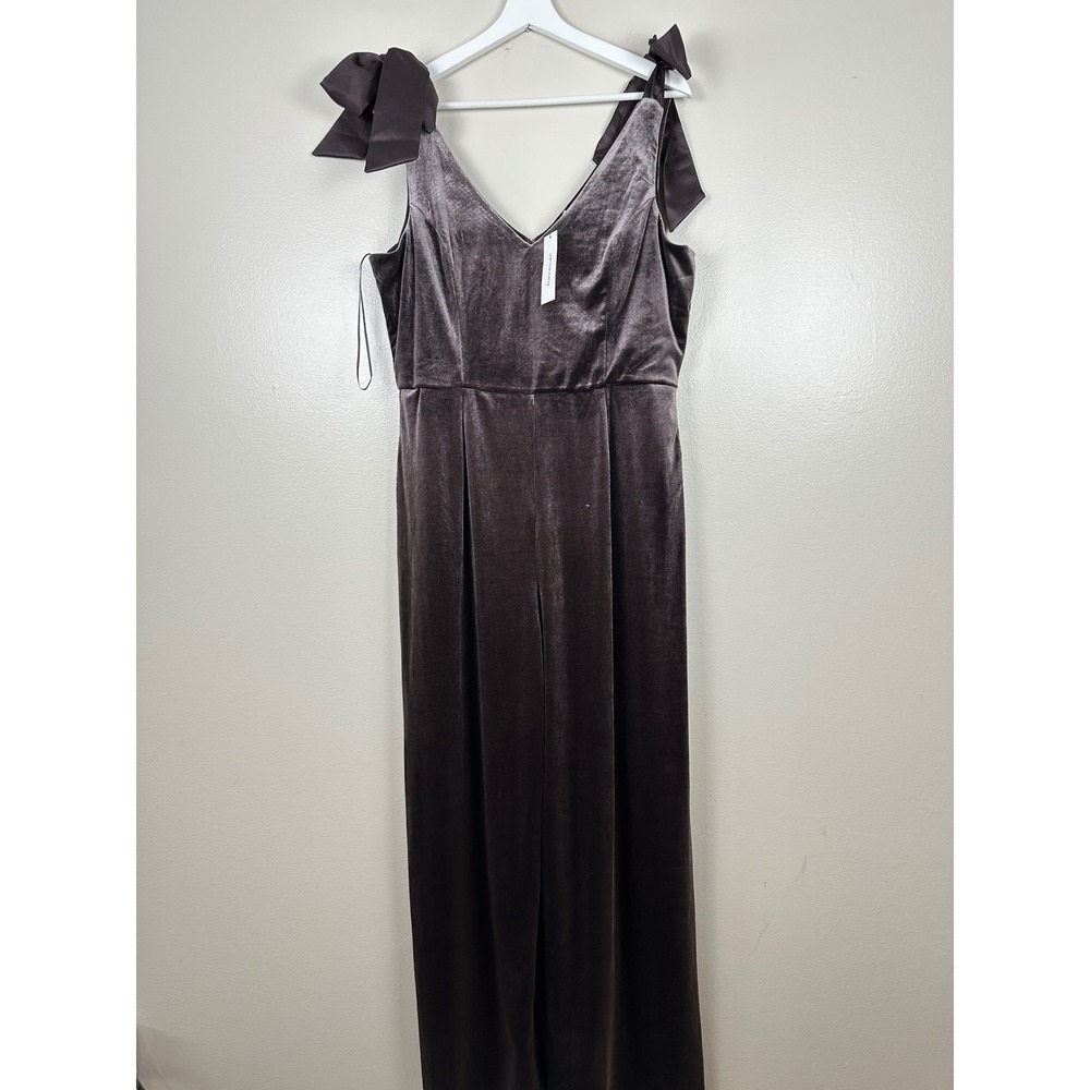 Francesca's Women's XL Jumpsuit Brown Velvet Wide Leg Bow‎ Strap NEW